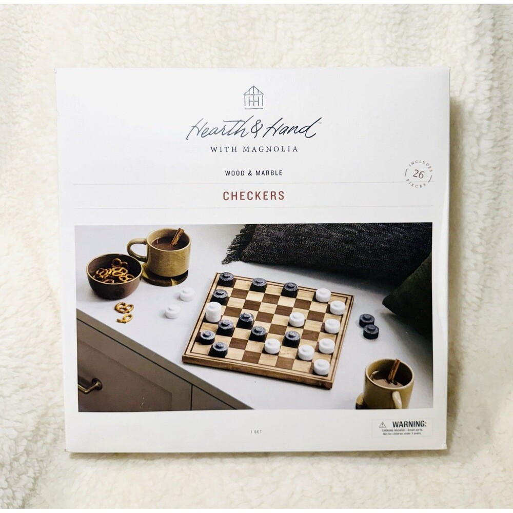 Wood & Marble Checkers Board Game Hearth & Hand with Magnolia Marble Pieces - Picture 4 of 4